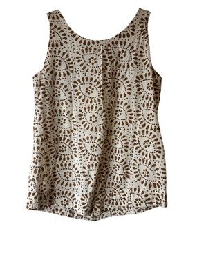 Women’s Cream and Brown Sleeveless Printed Tank Top, sz M